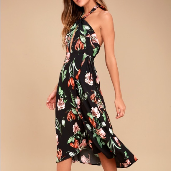 black floral halter dress